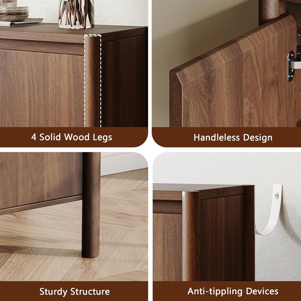 59" Wide Walnut Buffet Cabinet Storage,4 Doors and Adjustable Shelves,So...