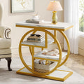 Tribesigns End Table for Living Room, Modern Faux Marble Narrow Side Table with Storage Shelves, 4-Tier Bedside Table for Bedroom, Small Sofa Side Table with Geometric Metal Frame (1 PC, White & Gold)