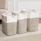 Tall Laundry Basket With Handles,Woven Cotton Rope Big Laundry Hamper Sorters,Versatile Storage for Dirty Clothes,Baby Toys,and Blankets in Bathroom, Nursery,and Living Room (White Brown, 68L)