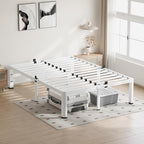 18 Inch Queen Size White Bed Frame, 3500Lbs Heavy Duty Metal Platform with Round Corner Legs Mattress Slide Stopper, Steel Slat Support No Box Spring Needed, Noise Free, Easy Assembly