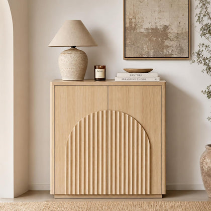 CHITA Sideboard Buffet Cabinet with Storage, Small Storage Cabinet with Doors and Shelves for Living Room Accent, Bar, Kitchen, Oak