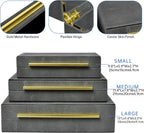 Faux Shagreen Leather Jewelry Storage Boxes Set of 3 with Gold Handles, Velvet Lined Stackable Organizer for Women, Vanity, Dresser, Gift, Grey