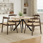 Farini Mid Century Modern Dining Chairs Set of 4, Solid Wood Frame Kitchen Chairs with Woven Upholstered Seat for Dining Room & Breakfast Nook,Latte-Beige