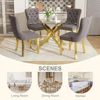 51 Inch Glass Dining Table Set for 4, Rectangular Glass Kitchen Table with 4 Upholstered Velvet Accent Chairs, 5 Piece Modern Dining Room Set, for Home, Apartment, Small Spaces - Grey Gold