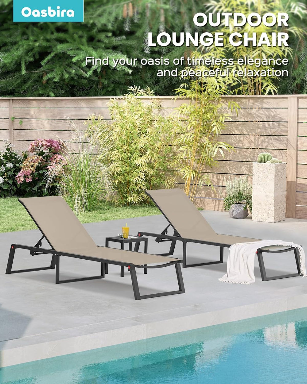 Aluminum Chaise Lounge Chair Outdoor, Foldable& No Assembly Patio Pool Lo...