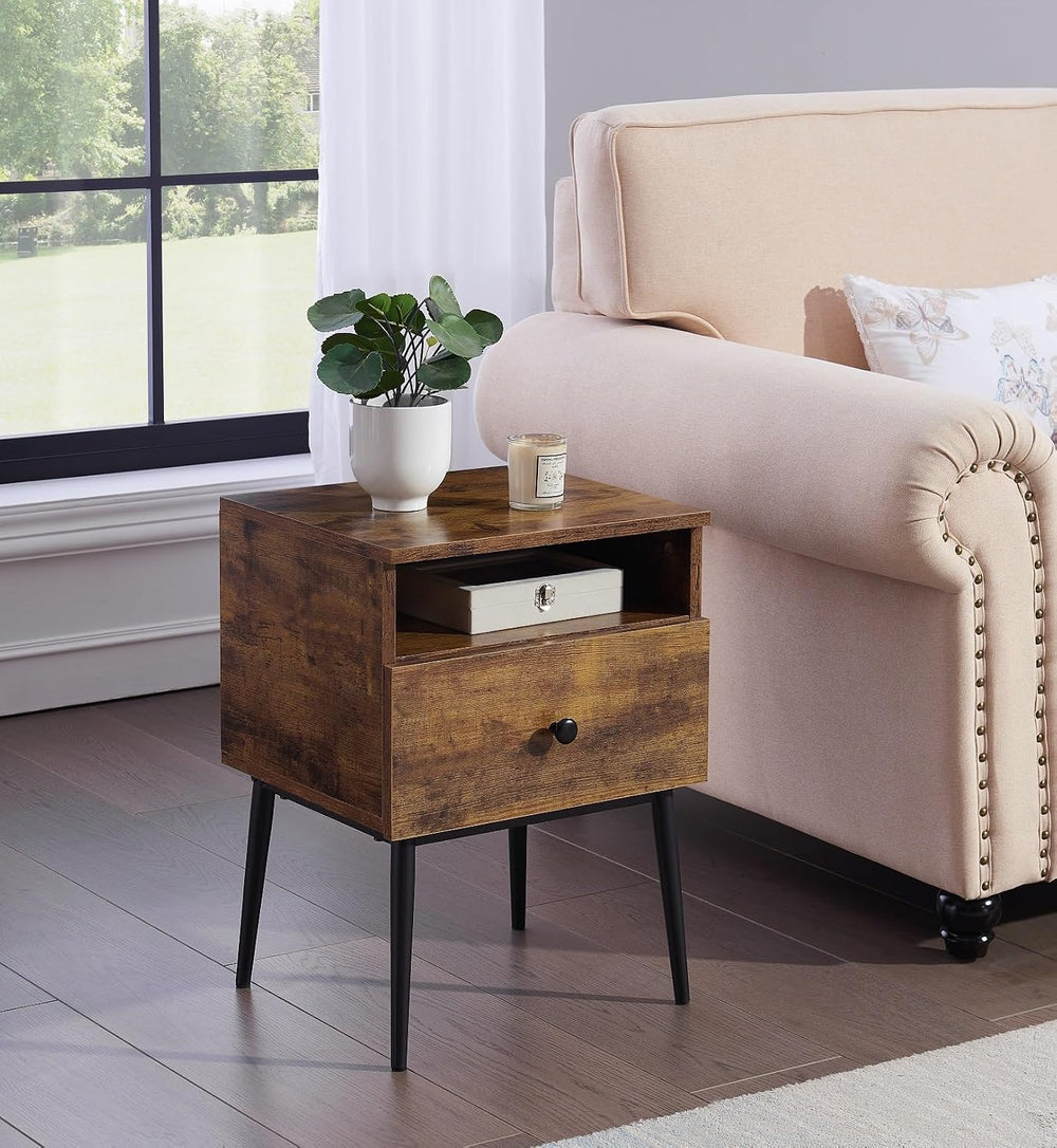VECELO Modern Wood Night Stand,Square End Table Side Table with Drawer and St...