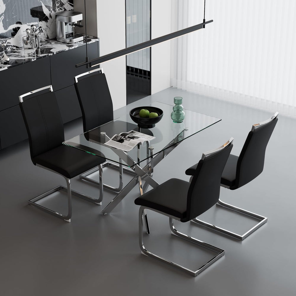 5 Piece Glass Dining Table Set for 4, Modern Tempered Glass Top Kitchen Table...