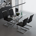 5 Piece Dining Table Table Set, Modern Tempered Glass Dining Table Set for 4 Kitchen Table Set with 4 Upholstered Chairs for Kitchen Dining Room (Sliver Table with Black Chairs)
