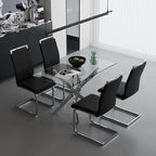 5 Piece Dining Table Table Set, Modern Tempered Glass Dining Table Set for 4 Kitchen Table Set with 4 Upholstered Chairs for Kitchen Dining Room (Sliver Table with Black Chairs)