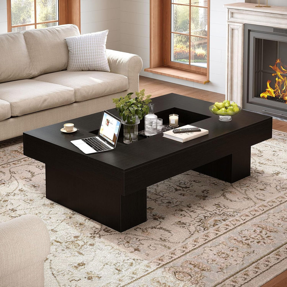 LVB 47"X31" Large Rectangle Black Oak Coffee Table with Storage Liv...