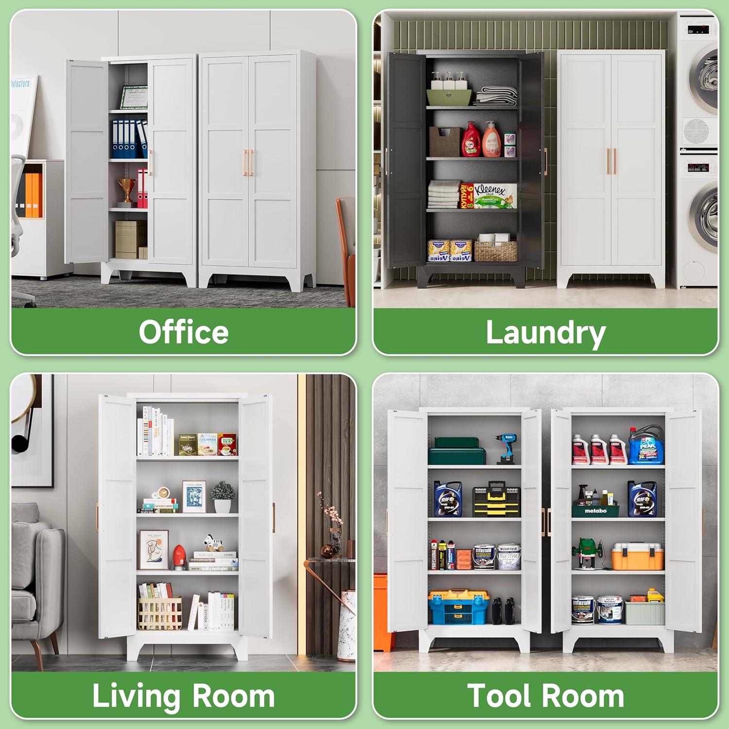 Pantry Cabinet,61" Tall Kitchen Pantry Storage Cabinets with 2 Doors and 3 Adjustable Shelves for Kitchen,Living Room/White