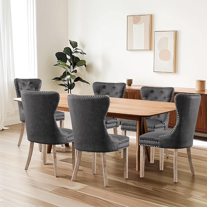 SyMax Dining Chairs Set of 8, Faux Leather Parson Dining Room Chairs, High-End Tufted Kitchen Side Chairs for Bedroom, Living Room, Black