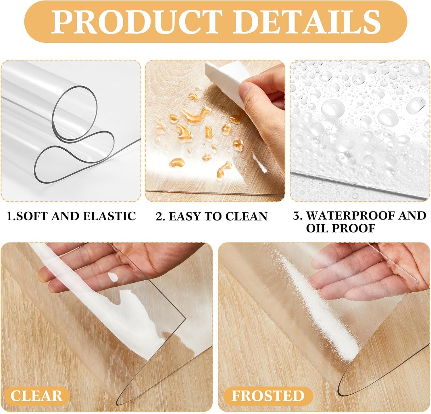 Nightstand Protector, Clear Plastic Table Cover Protector 15.8 x 23.6 Inch, 1.5mm Thick Rectangle PVC Coffee ＆Dresser Table Cover Mat, Can Be Trimmed to Fit Irregular Occasion(2 Pieces,Smooth)