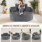 55''W 3.5CM Corduroy Single Foam Sofa, Oversized Round Chair with Pillows, Modern Sleeper for Living Rooms, Lounges, Nurseries and Projection Rooms, Wide-Arm Lounge Chair Armchair, Dark Grey