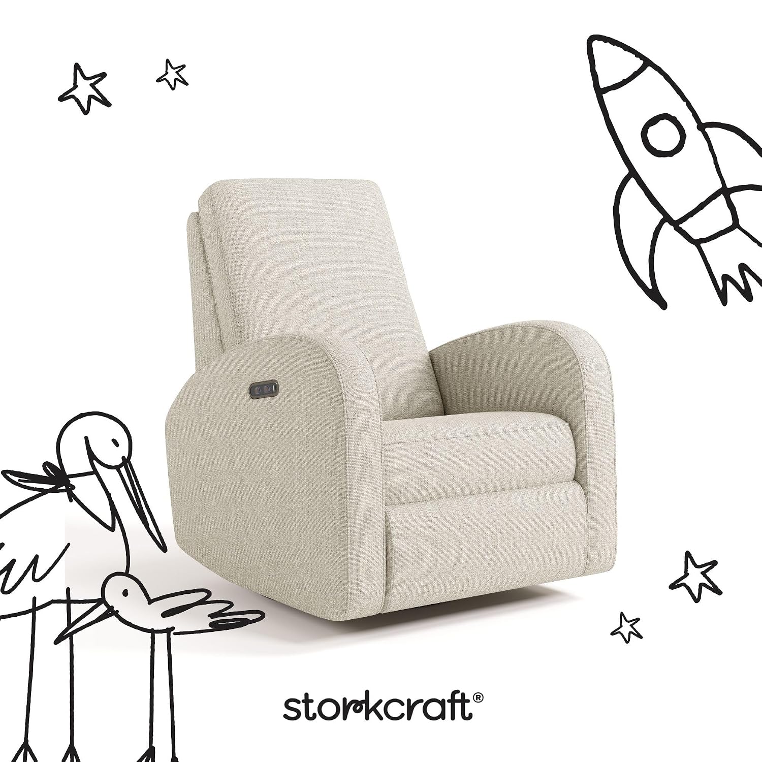 Storkcraft Santa Monica Power Recliner Swivel Glider, Dune Basketweave | Effortless Electronic Power Recline, USB-A & USB-C Charger
