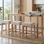 DUHOME 4 Piece Bar Table Set with Power Outlet，Dining Table Set | Industrial Breakfast Table with 3 Padded Stools Solid Wood Counter Height Bar Set for Living Room, Dining Room Natural