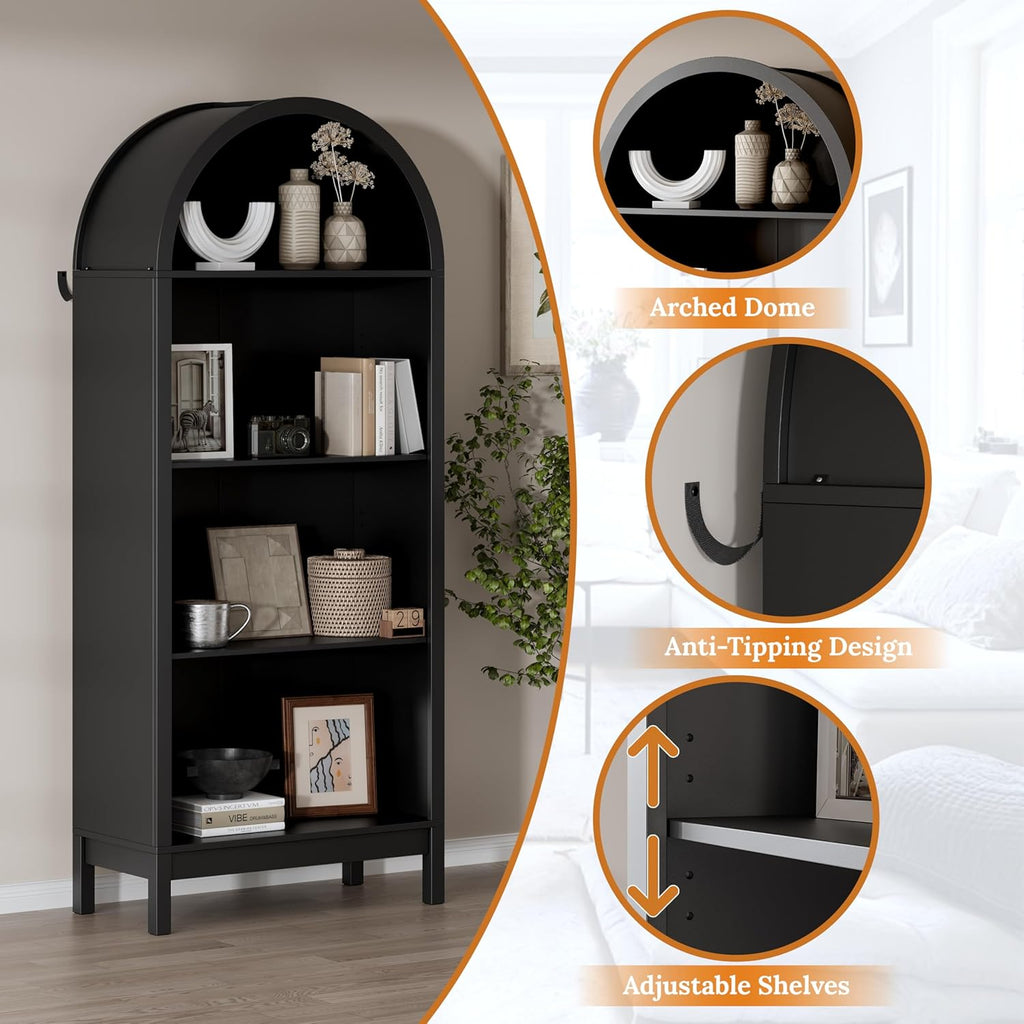 70" Tall Arched Shoe Cabinet, 7-Tier Shoe Rack with 3 Adjustable Shelves, Large Freestanding Shoe Organizer for Entryway, Closet, Hallway, Living Room (Midnight Black)