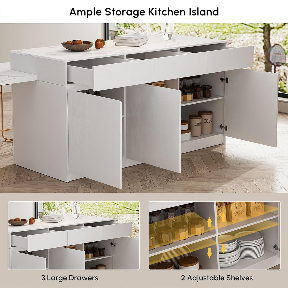 homary Extendable Kitchen Island with Storage 81"-106", White, Wood...