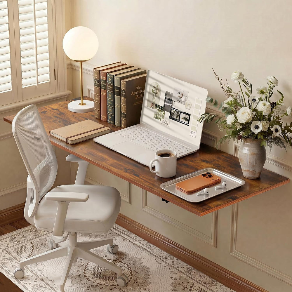GOYLSER Wall Mounted Folding Table for Office, Rustic Brown Fold Down Desk La...