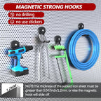 3-H Heavy Duty Magnet Garage Hooks 4 Pack, Large Strong Magnetic Hooks for Hanging Cordless Power Drill, Utility Magnetic Tool Holder for Metal Cabinet, Steel Pegboard, Toolbox, Garage(Black)