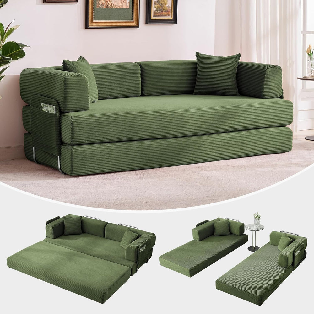 GarveeLife 78.8" Modular Corduroy Sofa Bed,5 in 1 Convertible Futon Floo...