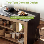 LITTLE TREE Kitchen Island with Storage, 55 Inch Island, Modern Farmhouse Kitchen Counter, Fluted Reeded Frame Open Shelves Prep Workstation, Black and Brown