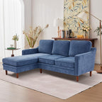 Kingfun 88" L-Shape Sofa, Chenille Sectional Couch, Mid Century Modern Couches with Solid Wood Frame for Living Room & Bedroom, Light Blue