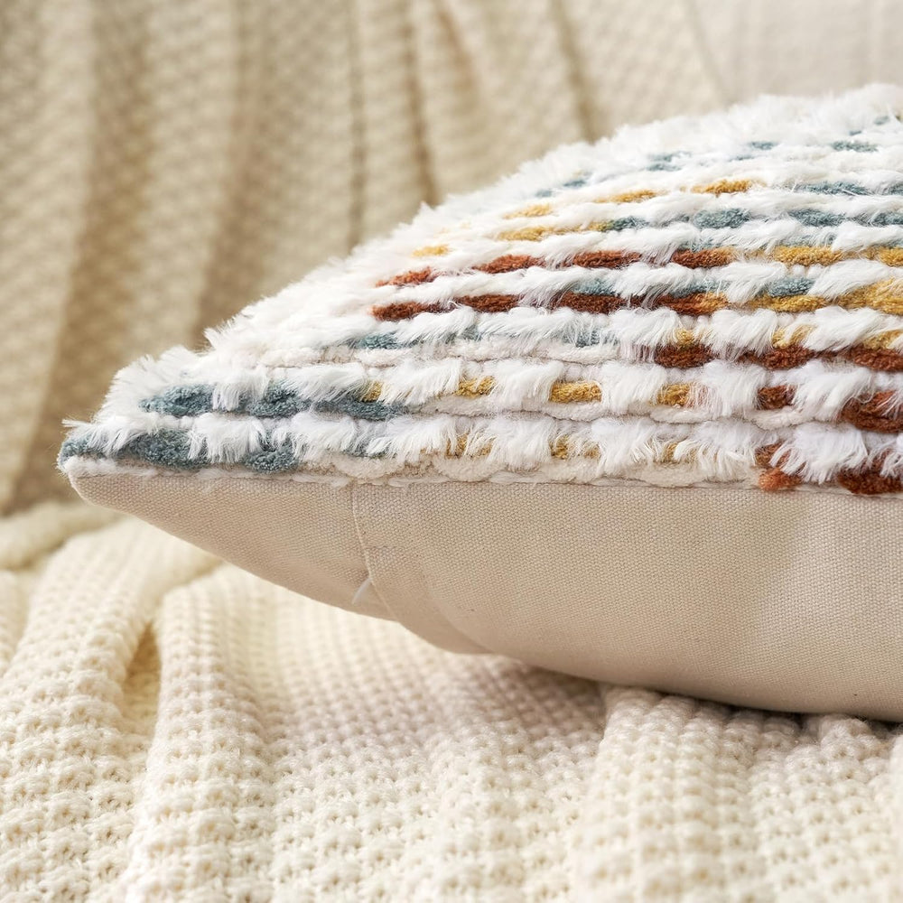 Aeckself Boho Chenille Tufted Pillow Cover 24 x 24 Inch, Decorative Square Bi...