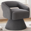 LINSY Swivel Barrel Chair, 360 Modern Swivel Accent Chair Boucle Swivel Chair Round Gray Corduroy Chairs with Arms, Small Barrel Chair for Small Spaces Bedroom Living Room