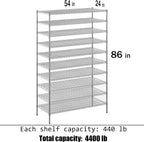24" Deep x 54" Wide x 86" Height Wire Shelving Kit | 10-Tier | NSF Commercial Storage Rack Unit