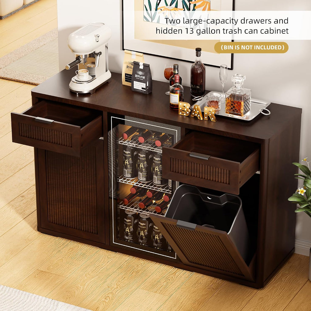 AHB Wine Bar Cabinet with Mini Fridge Space, Liquor Coffee Cabinet with Hidden Trash Cabinet, Buffet Sideboard for Living Room, Kitchen, Dining Room