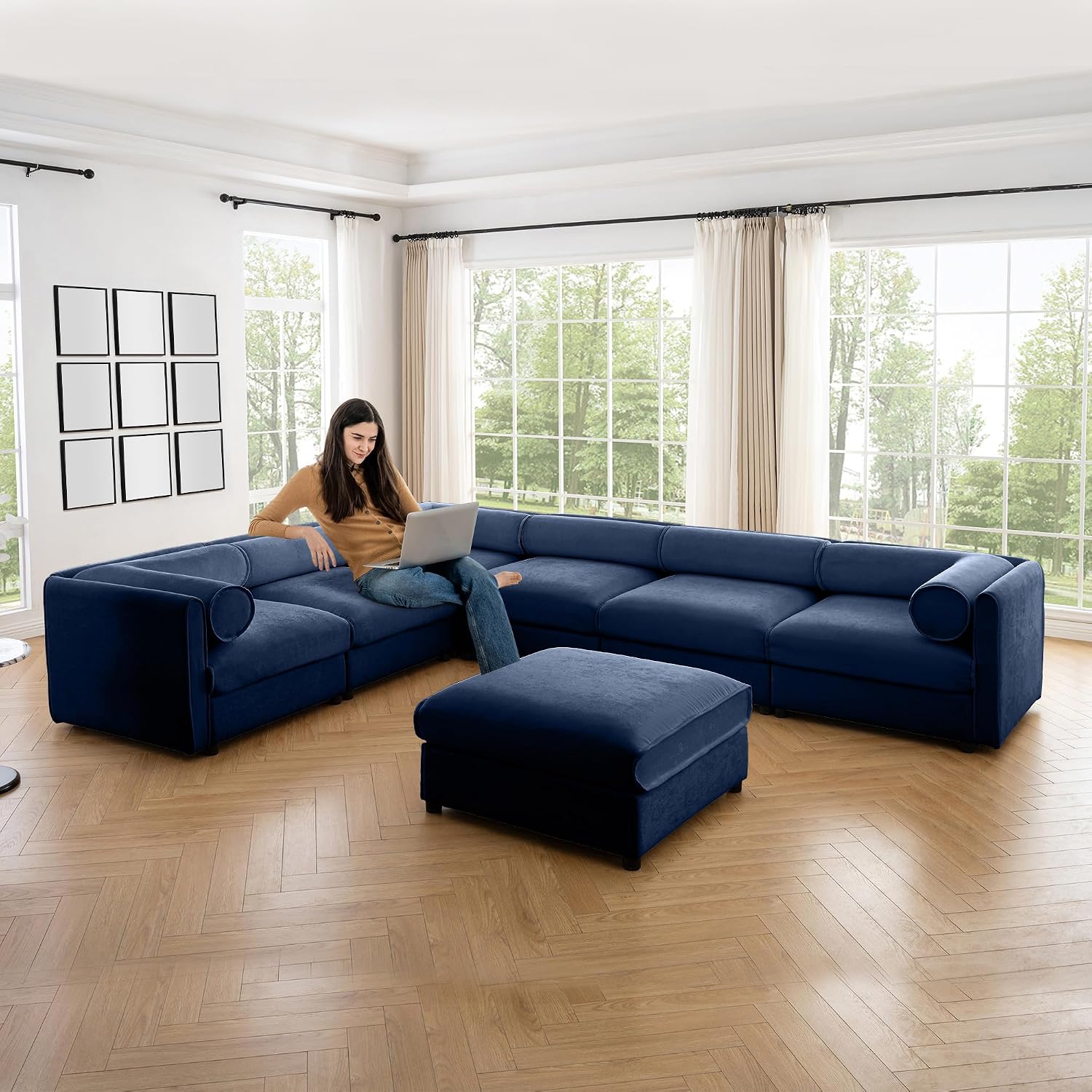 Movable Storage Ottoman for Modular Sectional Sofa, Modern Oversized Upholstered Couch for Living Room Bedroom Office Apartment, White