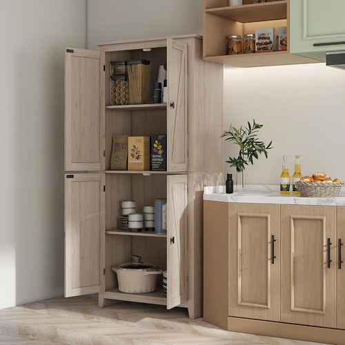 31.5" D*15.75" W*71.75" H Natural Wood Kitchen Pantry with 2 Shelves, 2 Double Doors, Farmhouse Rectangular Storage Cabinet, for Living Room, Dining Room