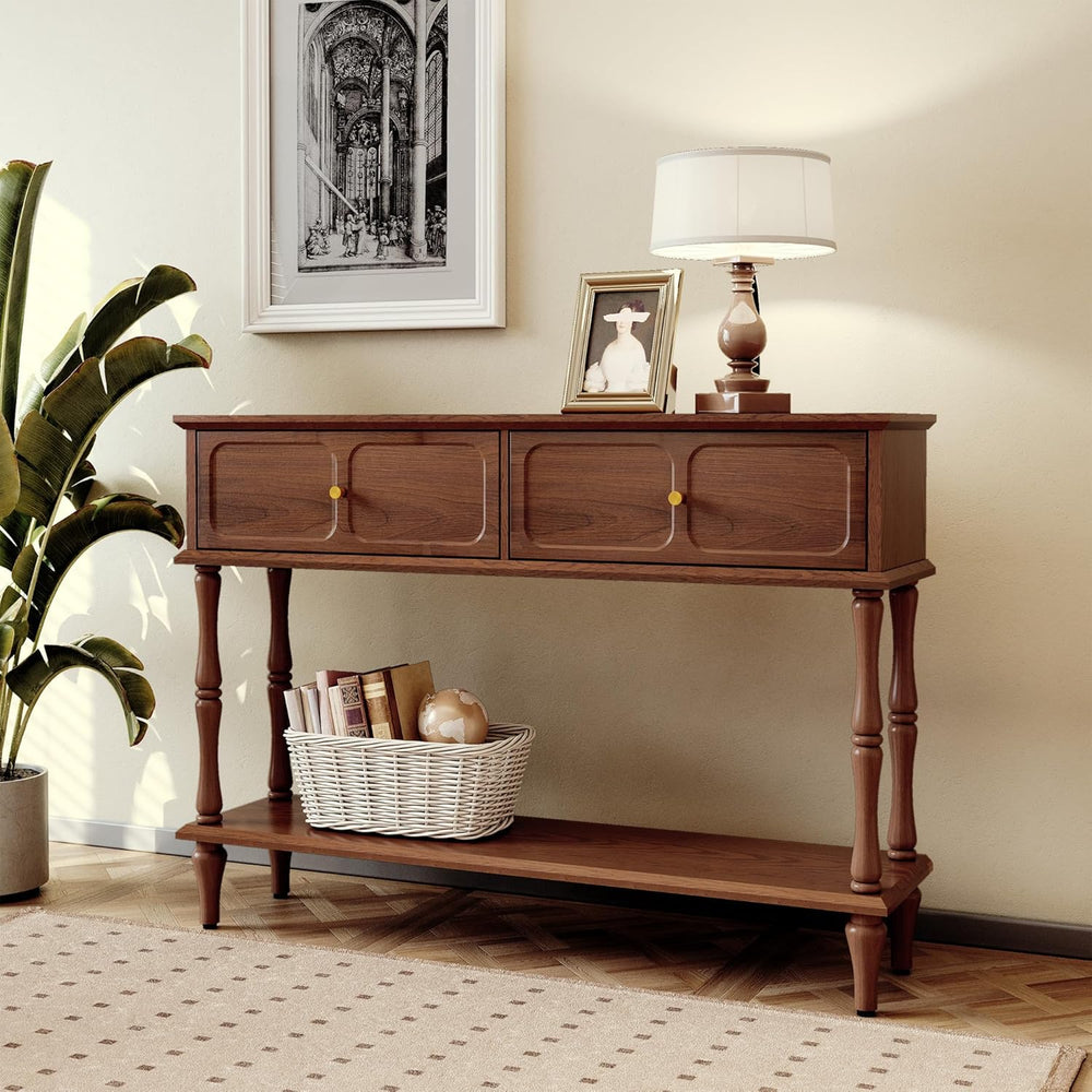 ARTPOWER 47" Mid-Century Console Table, 2 Drawers and Open Shelf, Brown ...
