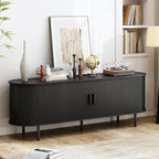 63" TV Stand with Power Outlet, Modern Media Console with Sliding Doors, Entertainment Center for TVs up to 60 Inch, Adjustable Shelves, Black