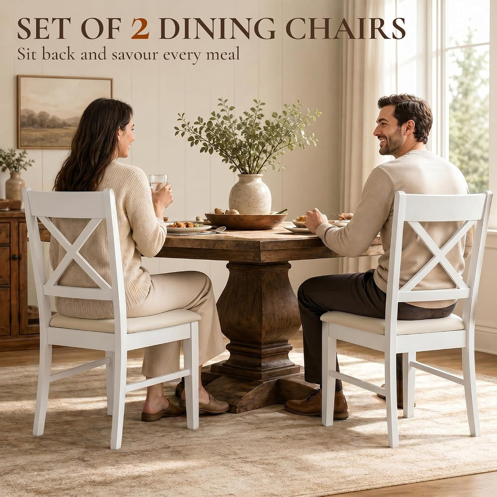 HOMCOM Dining Chairs Set of 2, Upholstered Kitchen Chairs with Rubberwood Fra...