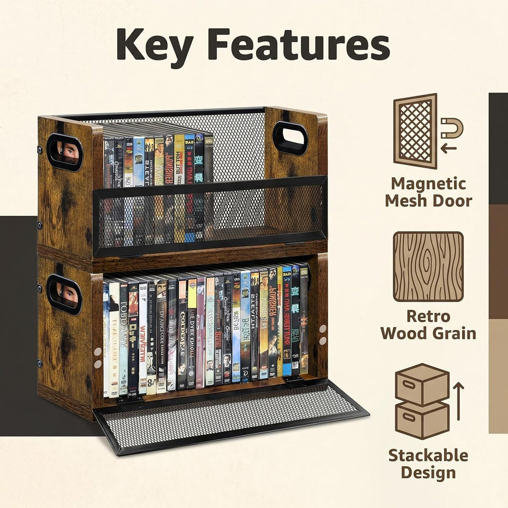 DVD Bluray Storage Rack 3-Pack with Handles, Holds 28 DVD or 32 Blu-ray Cases per Rack | Portable DVD Case Holder for Desktop, Closet, Video Games, Books & Movies