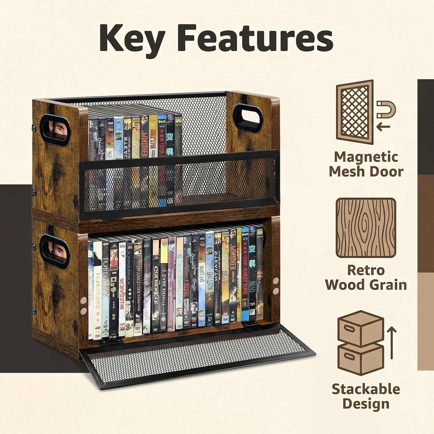 DVD Bluray Storage Rack 3-Pack with Handles, Holds 28 DVD or 32 Blu-ray Cases per Rack | Portable DVD Case Holder for Desktop, Closet, Video Games, Books & Movies