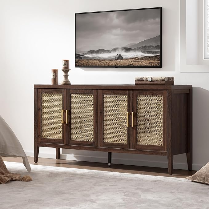 SICOTAS TV Stands for Living Room-Entertainment Center with Storage for Bedroom-Mid Century Modern Television Stands with 4 Doors 59" Media Console TV Cabinet Credenza for 45 50 55 60 65 Inch TVs