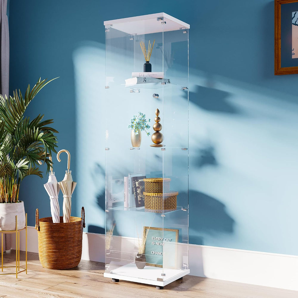 FANYUSHOW Tempered Glass Display Cabinet 4-Shelf Curio Cabinet with Security ...