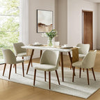 Dining Chairs Set of 6, Upholstered Kitchen Dining Room Chair Set Morden Accent Side Dinner Chair with Curved Padded Back Wood Legs for Restaurant/Cafe, Beige