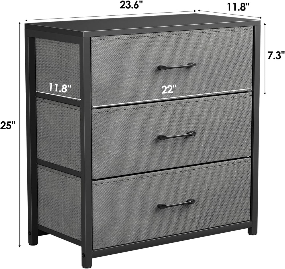 Memobarco Nightstand with 3 Fabric Drawers, Storage Dresser, Gray | Storage D...