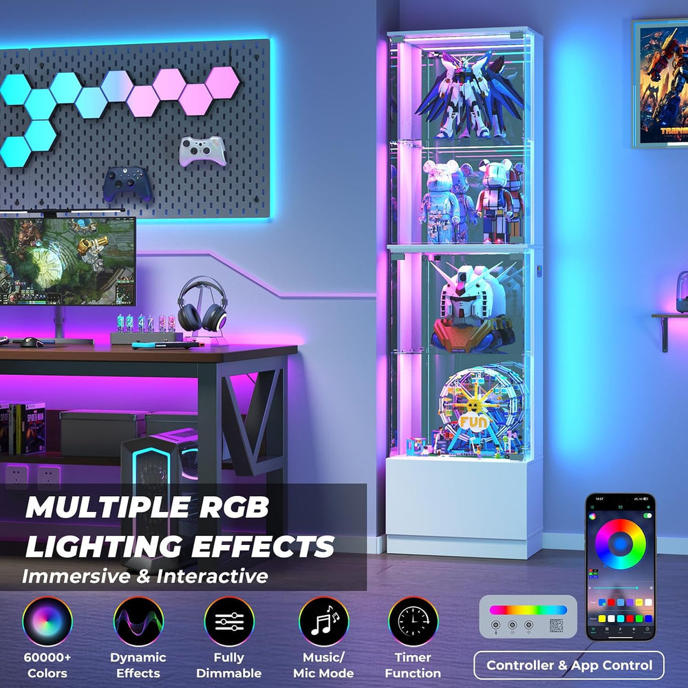 VersionTECH. Glass Display Cabinet, 4-Tier Curio Cabinet with RGB Lights for ...