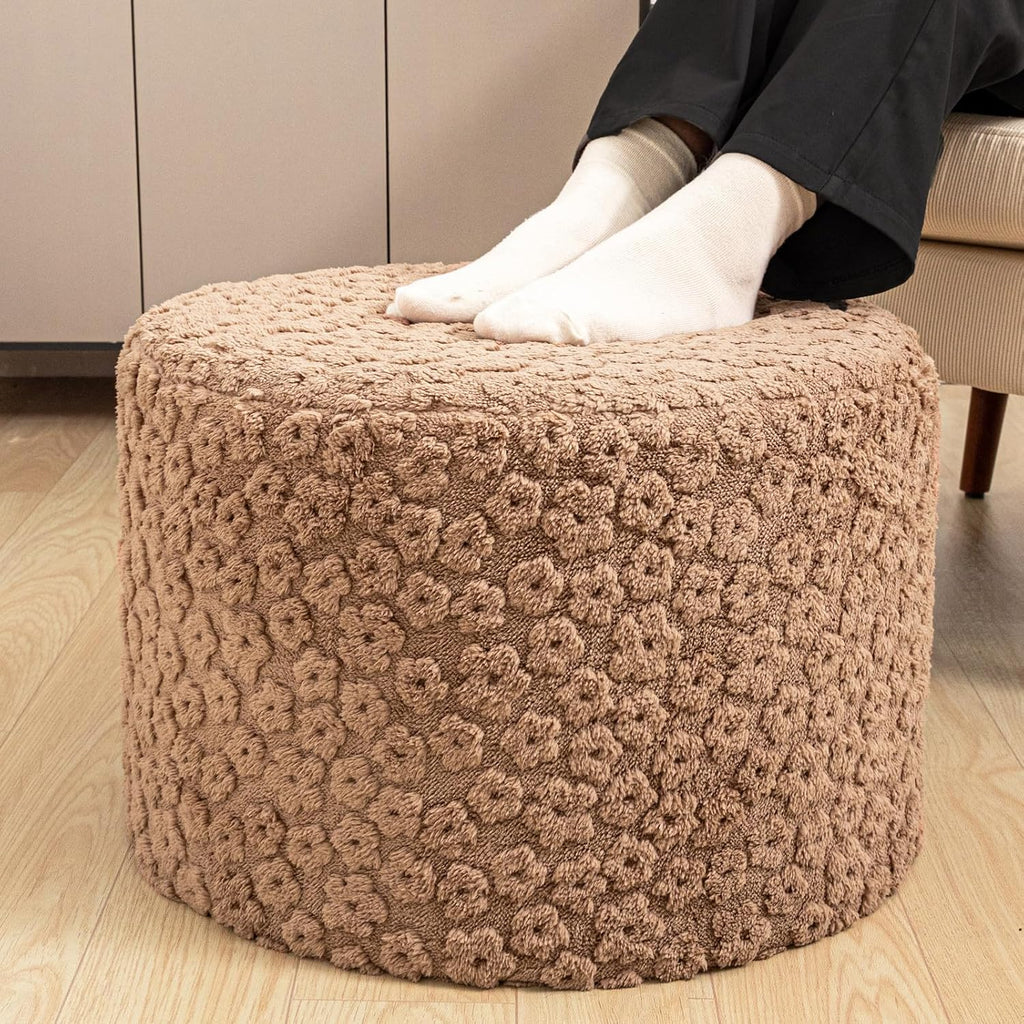 Round Pouf Ottoman Footstool 20x14In Ottoman Footrest for Couch Sofa Coffee | All-in-one Foam Floor Pouf,Ottoman Coffee Table,Footstool Ottoman Boho Poof Home Decor Beanbag Chairs for Living Room Bedroom