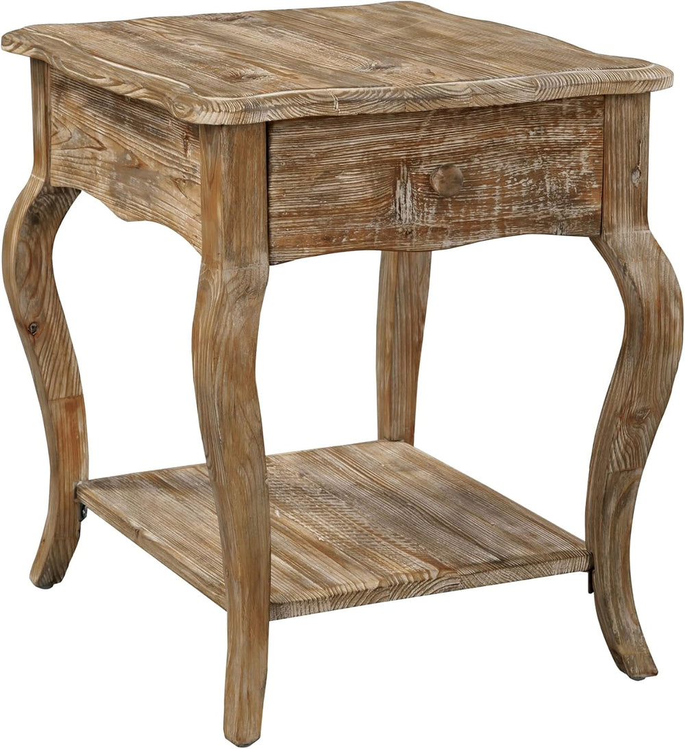 Austerity 20-Inch Rectangular Rustic Solid Wood End Table with Drawer and She...
