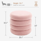 20.1 Inch Round Storage Ottoman, Modern Sherpa Ottoman Coffee Table with Removable Top, Pink Vanity Stool with Storage for Bedroom, Living Room, Dorm, Set of 1