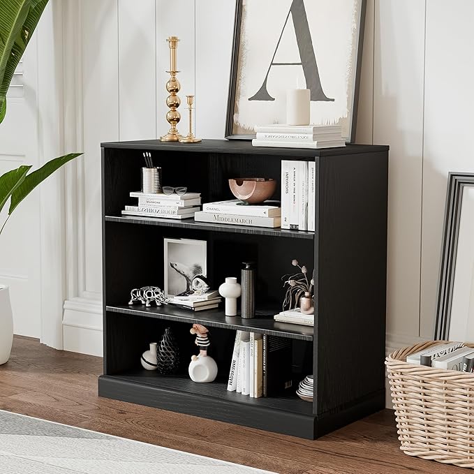 31" Wooden Book Shelf, Shelf Bookcase, Modern Bookshelf with Adjustable Shelf for Home Office, Study Room, Black
