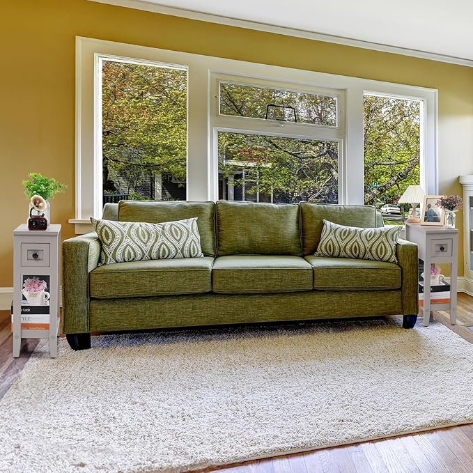 Gery 2 Pack Chairside Narrow End Table with Drawer, Solid Recliner Side Table...