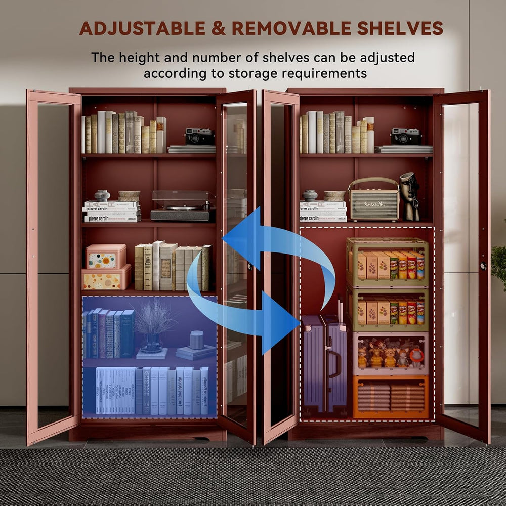 Display Cabinet with Glass Doors,71" Metal Curio Cabinets with 4 Adjusta...