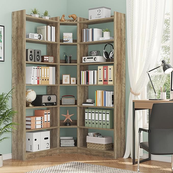 70.8" Tall Corner Bookshelf and Bookcases, 7 Tiers Morden Large Etagere ...